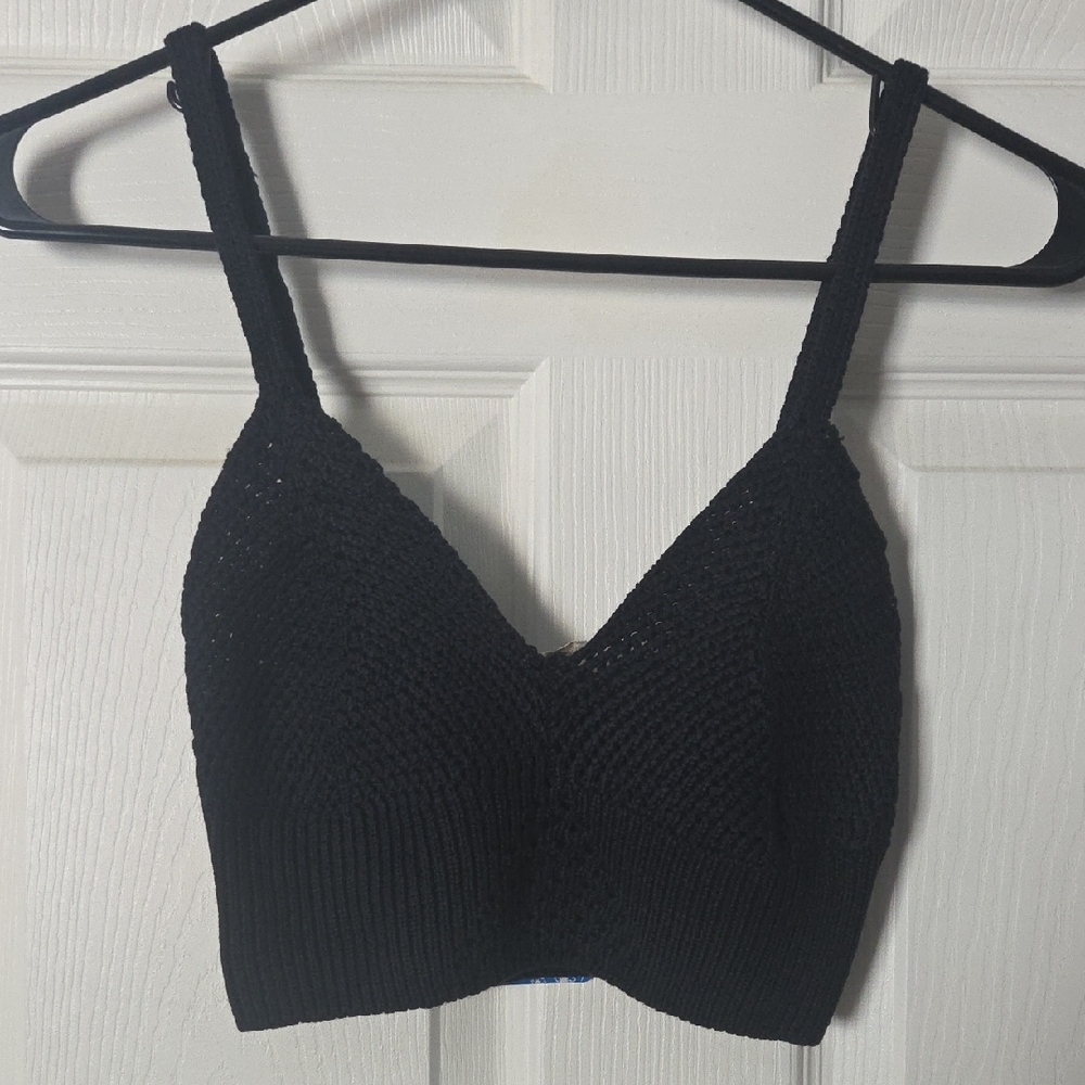 Free People Black Knit Crop Top